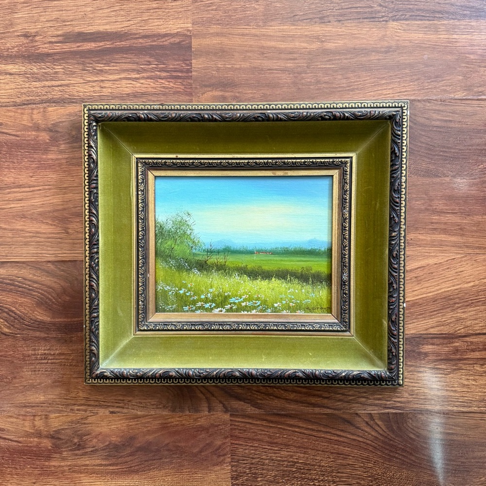 Green Velvet Framed Oil Painting